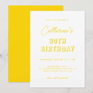 Modern Yellow Retro 30th Birthday Party Invitation