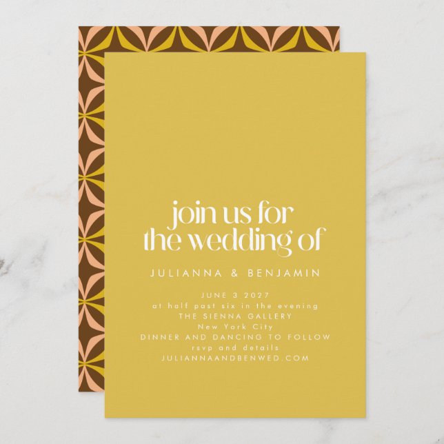 Modern Yellow Retro Aesthetic Chic Wedding  Invitation (Front/Back)