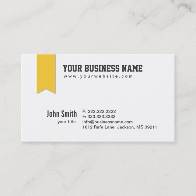 Modern Yellow Ribbon Header Business Card (Front)