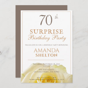 Modern Yellow Rose 70th Surprise Birthday Party Invitation