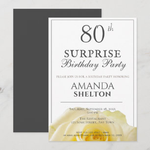 Modern Yellow Rose 80th Surprise Birthday Party Invitation