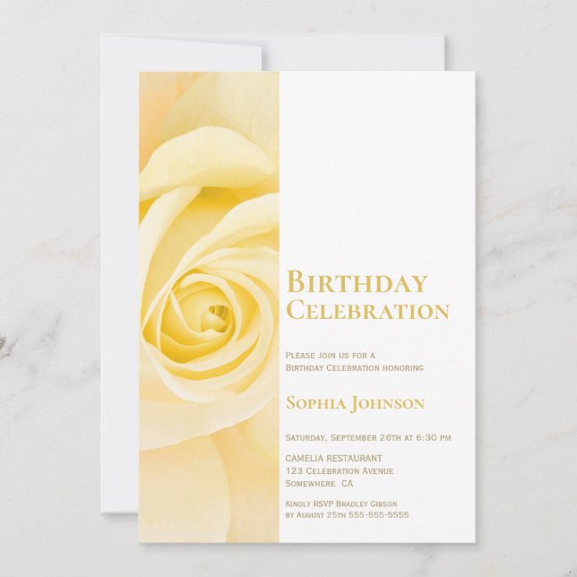 Modern Yellow Rose Birthday Party Invitation (Front)