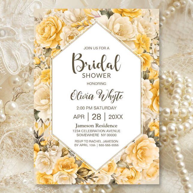 Modern Yellow Rose Floral Bridal Shower Invitation (Creator Uploaded)