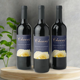 Modern Yellow Rose Floral / Cheers to the Wedding Wine Label