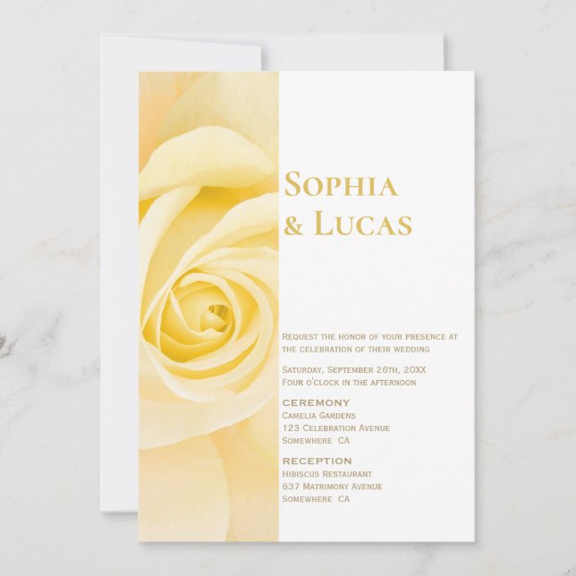 Modern Yellow Rose Wedding Invitation (Front)
