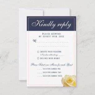 Modern Yellow Rose Wedding Menu Choice RSVP Card