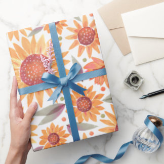 Modern Yellow & Sage Painted Sunflowers Gift Wrapping Paper