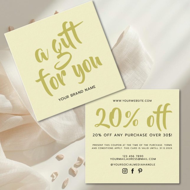 Modern yellow script coupon discount card (Creator Uploaded)