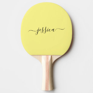 Modern yellow script name ping pong paddle