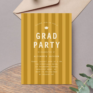 Modern Yellow Sporty Stripes Graduation Party Invitation