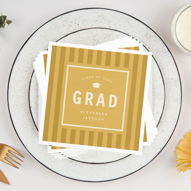 Modern Yellow Sporty Stripes Graduation Party Napkin (Creator Uploaded)