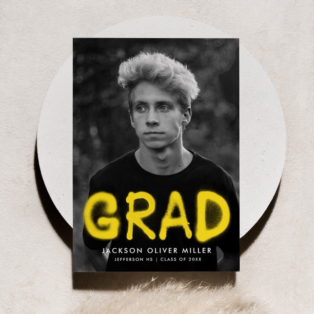 Modern Yellow Spray Paint Photo Graduation Announcement (Creator Uploaded)