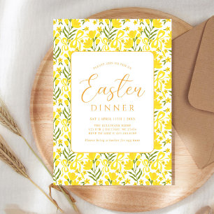 Modern Yellow Spring Floral Bow Easter Dinner Invitation