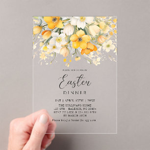 Modern Yellow Spring Floral Easter Dinner Acrylic Invitations