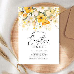 Modern Yellow Spring Floral Easter Dinner Invitation