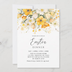 Modern Yellow Spring Floral Easter Dinner Invitation