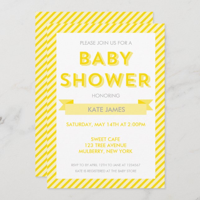 Modern Yellow Stripes Baby Shower Invitation (Front/Back)