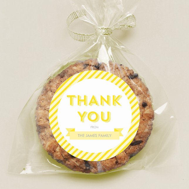 Modern Yellow Stripes Baby Shower Thank You Classic Round Sticker (Creator Uploaded)