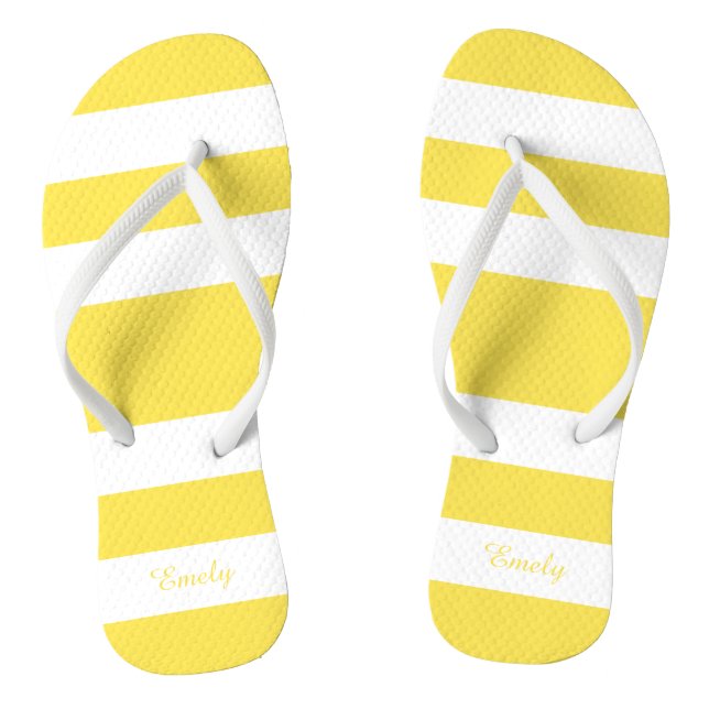 Modern Yellow Stripes Name Jandals (Footbed)