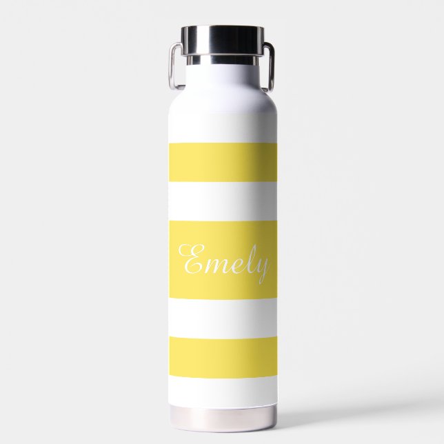 Modern Yellow Stripes Name Water Bottle (Front)