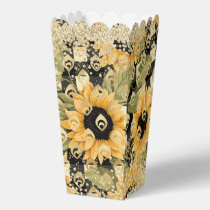 Modern Yellow Sunflower Chequerboard Gold Glitter Favour Box
