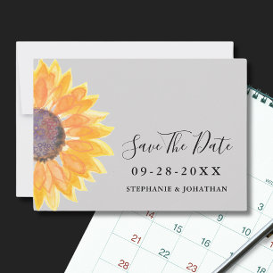 Modern Yellow Sunflower Grey Save The Date