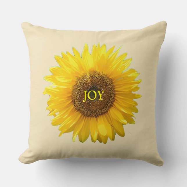 Modern Yellow Sunflower on Champagne Beige Cushion (Front)