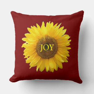 Modern Yellow Sunflower on Crimson Red Cushion