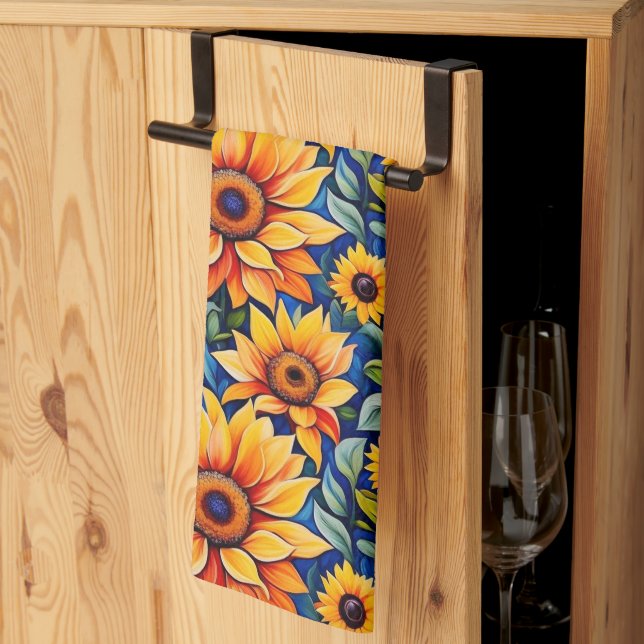 Modern Yellow Sunflower Tea Towel (Thirds Fold)