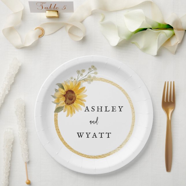 Modern Yellow Sunflower Wedding Paper Plate (Wedding)