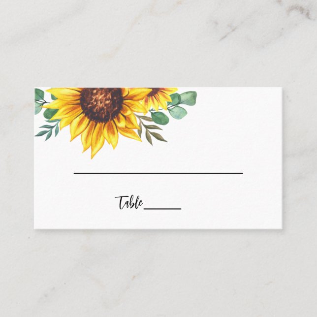 Modern Yellow Sunflower Wedding Place Card (Front)