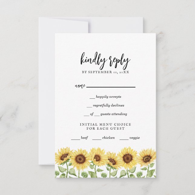 Modern Yellow Sunflower Wedding RSVP Card (Front)