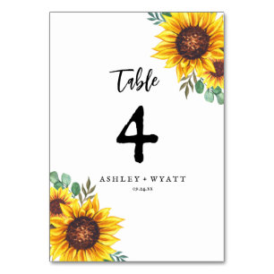 Modern Yellow Sunflower Wedding Table Number