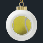 Modern Yellow Tennis Ball With Faux Glitter Line   Ceramic Ball Christmas Ornament<br><div class="desc">Personalised classic tennis ball design in glitter silver faux foil texture. Simple, minimalist gift for your tennis coach or tennis team, or simply tennis balls with your initial, gold & stylish tennis pattern design. Personalised Gift for a tennis player. Dusty rose tennis gold design. Trendy tennis players' home decor. Trendy...</div>