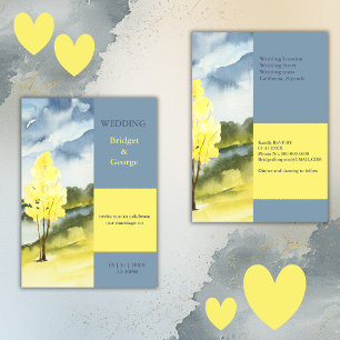 Modern Yellow Tree Landscape destination Wedding Invitation