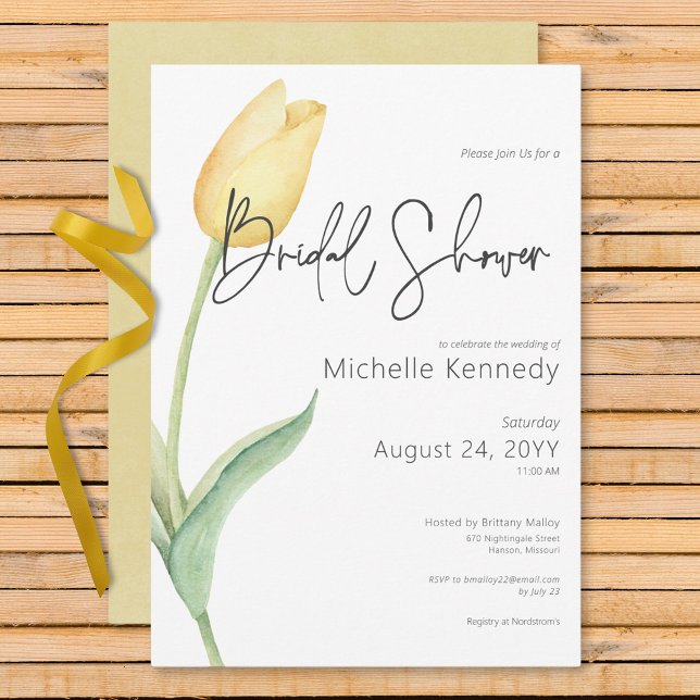 Modern Yellow Tulip Solo Bridal Shower Invitation (Modern Yellow Tulip Solo Bridal Shower Invitation)