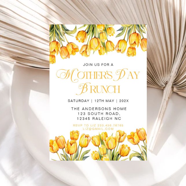 Modern Yellow Tulips Floral Mothers Day Brunch Invitation (Creator Uploaded)