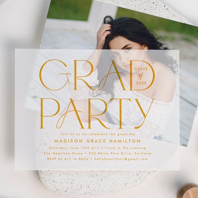 Modern Yellow Typography Graduation Party Vellum Invitations (Creator Uploaded)