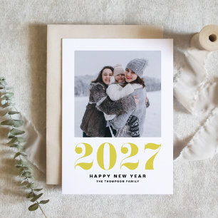 Modern Yellow Typography Happy New Year 2022 Photo Holiday Card