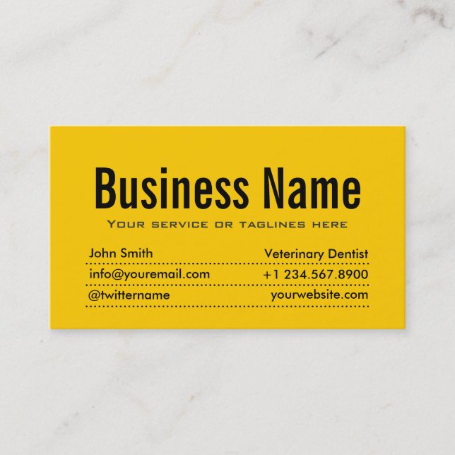 Modern Yellow Veterinary Dentist Business Card (Front)