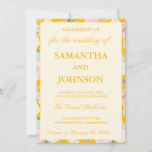 Modern Yellow Vintage Ivory Floral Photo Wedding Invitation