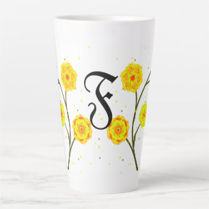 Modern yellow watercolor floral monogram name  latte mug