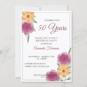 Modern Yellow Watercolor Floral Mother Birthday Invitation