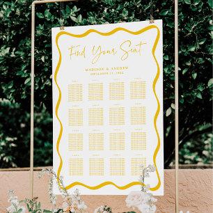 Modern Yellow Wavy Frame 16 Table Seating Chart