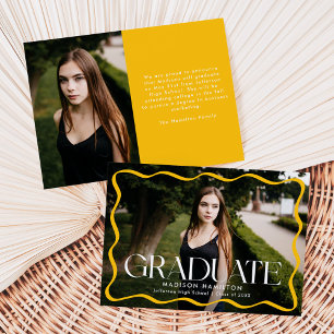 Modern Yellow Wavy Frame Graduate Photo Graduation Announcement