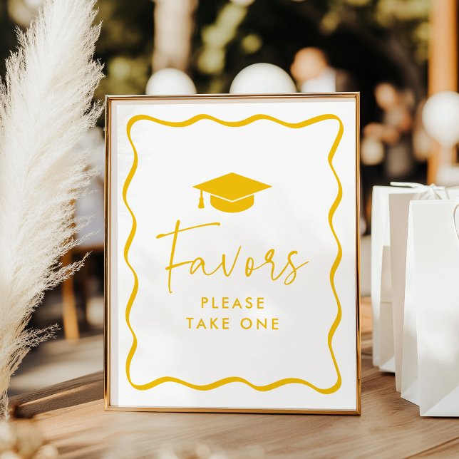 Modern Yellow Wavy Frame Graduation Favours Sign (Creator Uploaded)