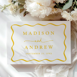 Modern Yellow Wavy Frame Photo Wedding Guest Book