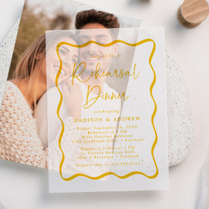 Modern Yellow Wavy Frame Rehearsal Dinner Vellum Invitations