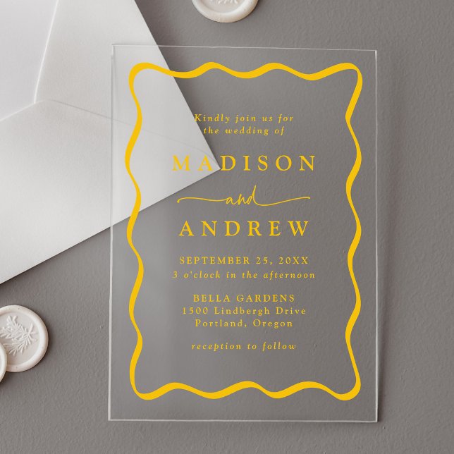 Modern Yellow Wavy Frame Wedding Acrylic Invitations (Creator Uploaded)