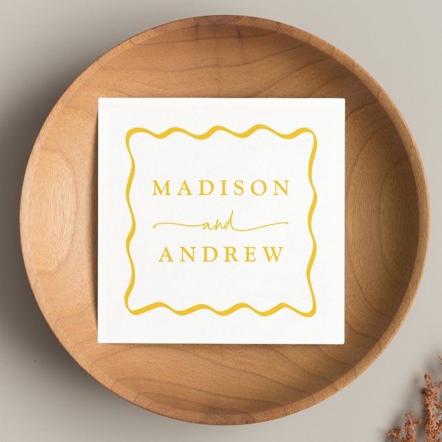 Modern Yellow Wavy Frame Wedding Napkin (Creator Uploaded)